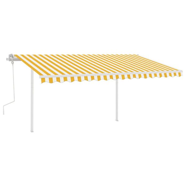 vidaXL Markise Manuell Einziehbar mit Pfosten 4,5x3 m Gelb & Wei&szlig;