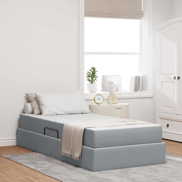 vidaXL Aufbewahrungsbett mit Matratze Hellgrau 90 x 190 cm Polyester