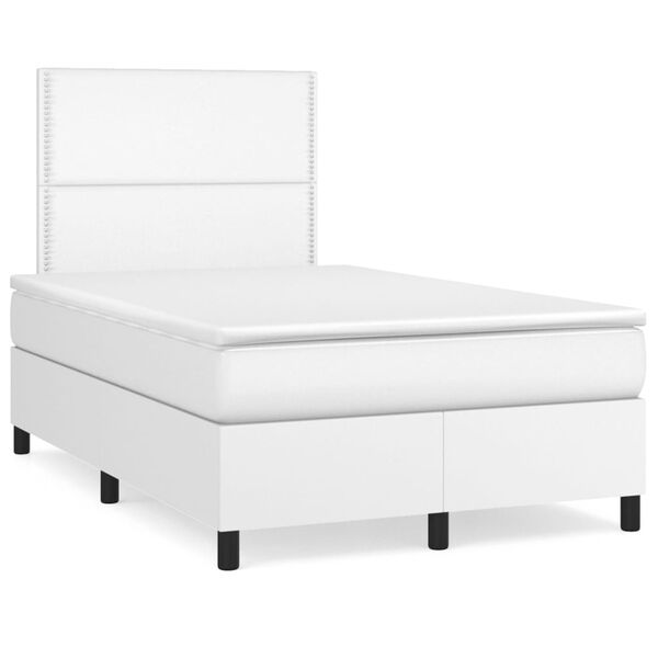 vidaXL Boxspringbett mit Matratze Wei&szlig; 120x200 cm Kunstleder