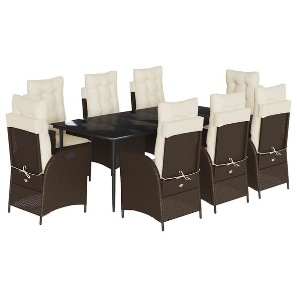 vidaXL 9-tlg. Garten-Essgruppe mit Kissen Braun Poly Rattan