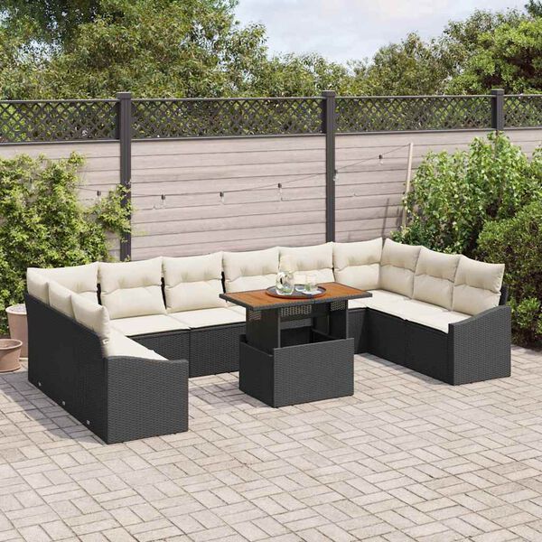 vidaXL Garten Essgruppe mit Kissen 11 pcs Schwarz und Creme