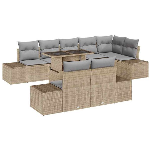vidaXL Garten-Sofa-Set mit Speicher 9 pcs Beige Poly Rattan