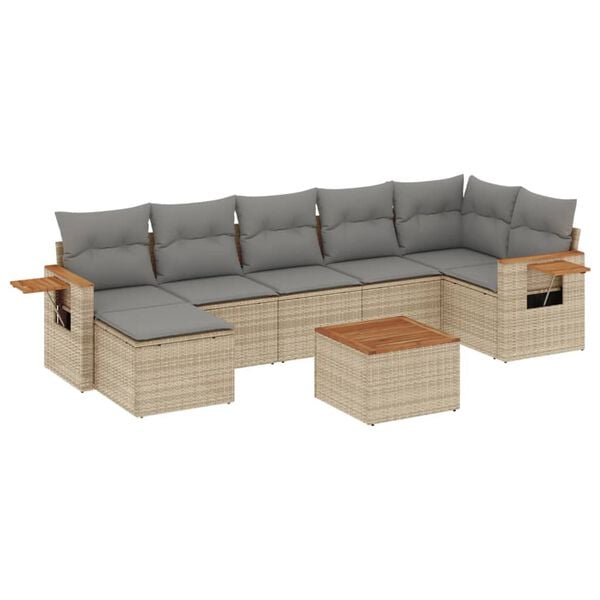 vidaXL 8-tlg. Garten-Sofagarnitur mit Kissen Beige Poly Rattan