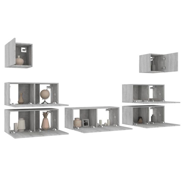 vidaXL 7-tlg. TV-Schrank-Set Grau Sonoma Holzwerkstoff