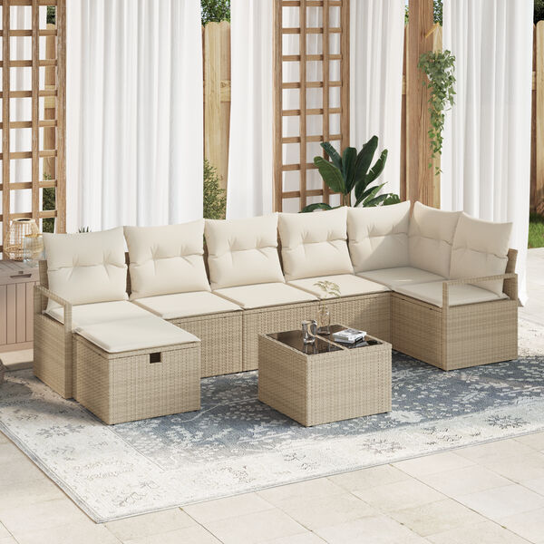 vidaXL Sofa Set mit Kissen mit Speicher Beige und Creme Poly-Rattan