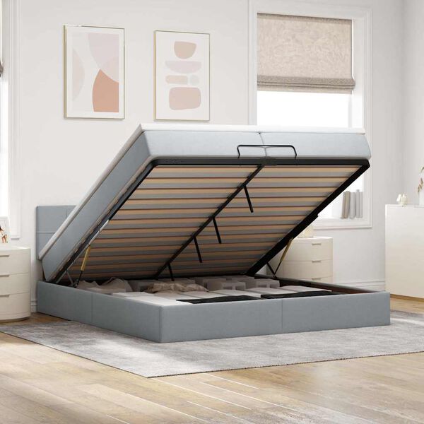 vidaXL Ottoman-Bett mit Matratze Hellgrau 200x200 cm Stoff