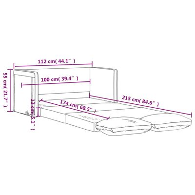 vidaXL Bodensofa mit Schlaffunktion Schwarz 112x174x55 cm Kunstleder