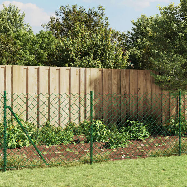 vidaXL Maschendrahtzaun mit Bodenflansch Gr&uuml;n 1x25 m