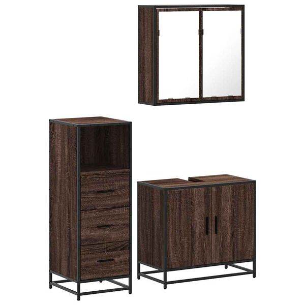 vidaXL 3-tlg. Badm&ouml;bel-Set Braun Eichen-Optik Holzwerkstoff