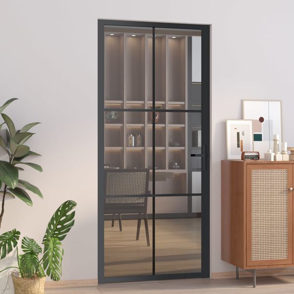 vidaXL Innent&uuml;r 93x201,5 cm Schwarz ESG-Glas und Aluminium