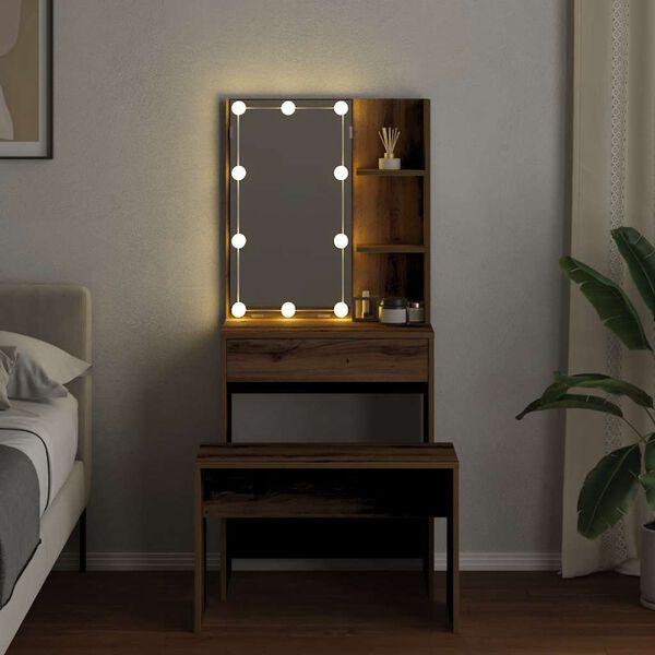 vidaXL Schminktisch-Set mit LED-Leuchten Artisan-Eiche Holzwerkstoff