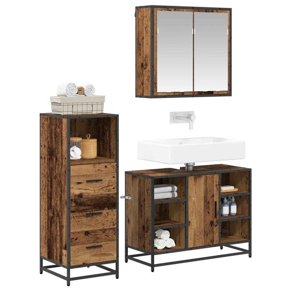 vidaXL Badezimmerm&ouml;bel-Set mit Schubladen 3 pcs Altholz Holzwerkstoff