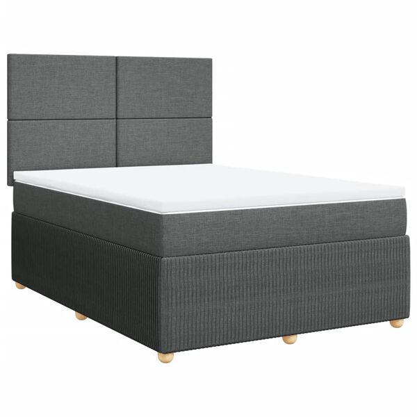 vidaXL Boxspringbett mit Matratze Dunkelgrau 140x190 cm Stoff