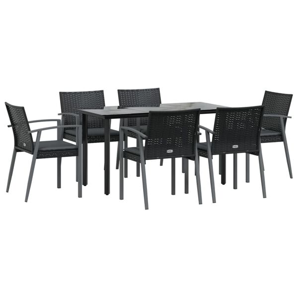 vidaXL 7-tlg. Garten-Essgruppe mit Kissen Poly Rattan und Stahl