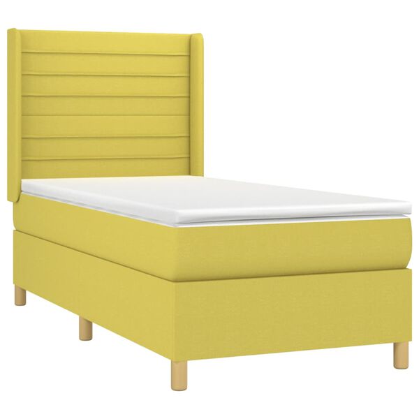 vidaXL Boxspringbett mit Matratze & LED Gr&uuml;n 90x200 cm Stoff