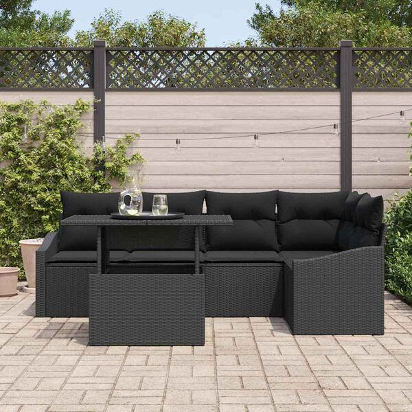 vidaXL Gartensofa-set mit Kissen 6 pcs Schwarz Poly-Rattan