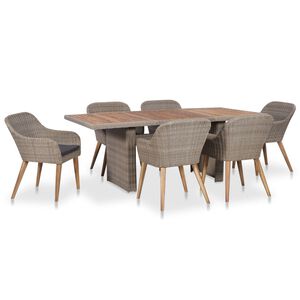 vidaXL 7-tlg. Garten-Essgruppe mit Auflagen Poly Rattan