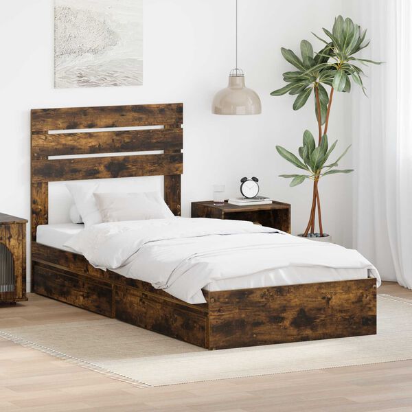 vidaXL Aufbewahrungsbett Ger&auml;ucherte Eiche 90 x 200 cm Holzwerkstoff