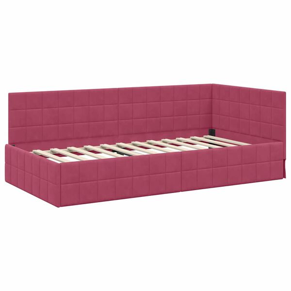 vidaXL Eckbettgestell mit Kopfteil Weinrot 90 cm x 200 cm Samt