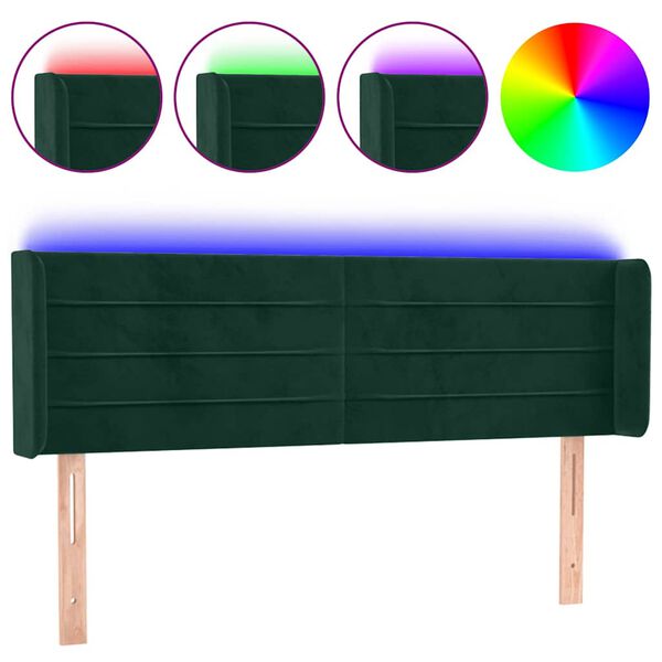 vidaXL LED Kopfteil Dunkelgr&uuml;n 147x16x78/88 cm Samt
