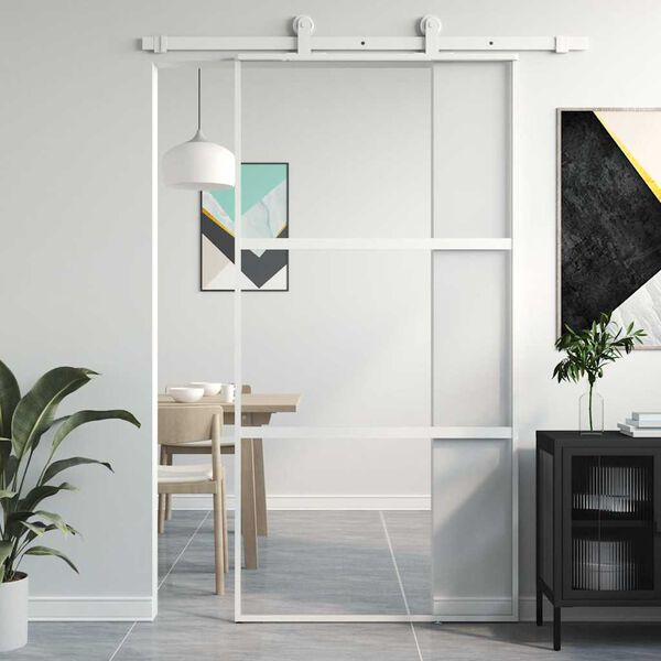 vidaXL Schiebet&uuml;r Wei&szlig; 102,5x205 cm Hartglas und Aluminium