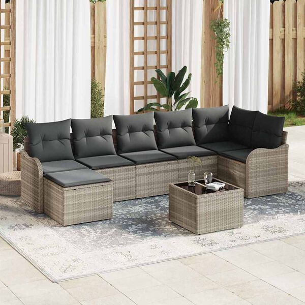 vidaXL Gartensofa-set Hellgrau Poly-Rattan