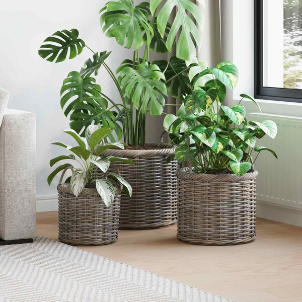 vidaXL Blumentopfkorb mit Speicher 3 pcs Grau Kubu Rattan