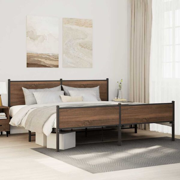 vidaXL Metallbett ohne Matratze Braun Eichen-Optik 193x203 cm