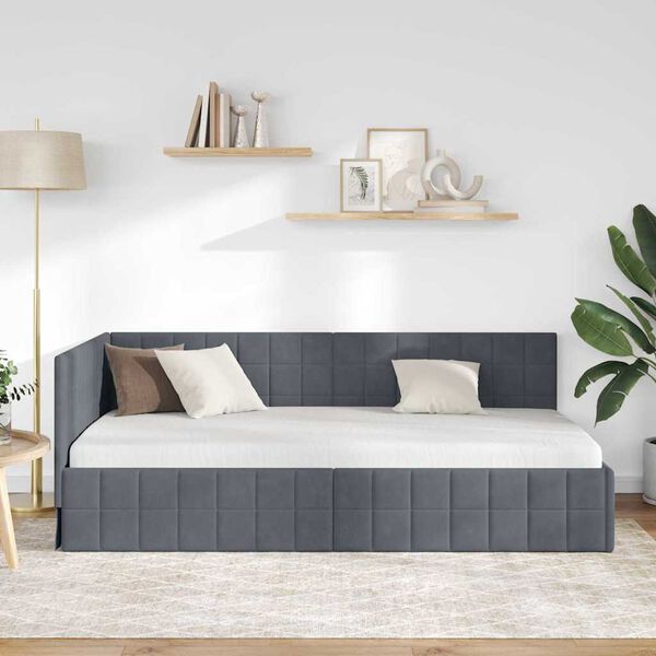 vidaXL Eckbettgestell mit Kopfteil Dunkelgrau 100 cm x 200 cm Samt