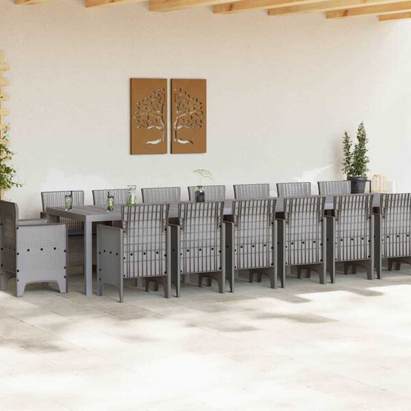 vidaXL Garten-Esszimmergarnitur mit Kissen 17 pcs Hellgrau PP