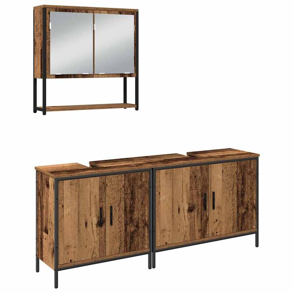 vidaXL Badezimmerm&ouml;bel-Set mit Regal mit T&uuml;r 3 pcs Braun Holzwerkstoff