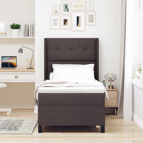 vidaXL Boxspringbett mit Matratze Dunkelbraun 90 x 200 cm Stoff