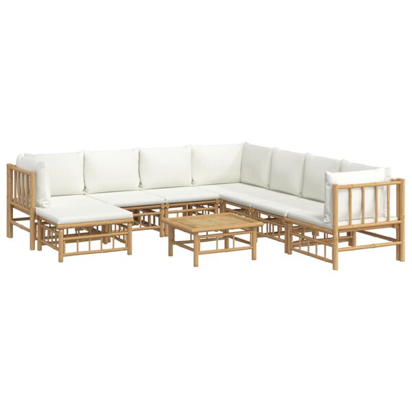 vidaXL 9-tlg. Garten-Lounge-Set mit Cremeweißen Kissen Bambus