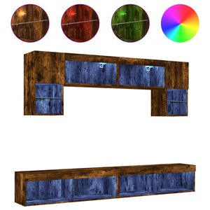 vidaXL 6-tlg. Wohnwand mit LED-Beleuchtung R&auml;uchereiche Holzwerkstoff