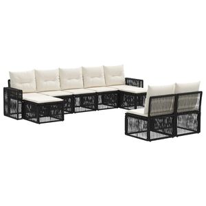 vidaXL Gartensofa-set 9 stk. Schwarz und Cremewei&szlig; Poly-Rattan