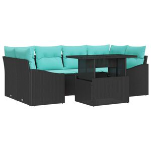 vidaXL Gartensofa-set 7 stk. Schwarz und Blau Poly Rattan