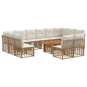 vidaXL Gartensofa-set 13 stk. Nat&uuml;rlich und Cremwei&szlig; Poly-Rattan