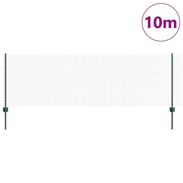 vidaXL Zaun mit Pfosten Gr&uuml;n 0,8 x 10 m Stahl und PVC
