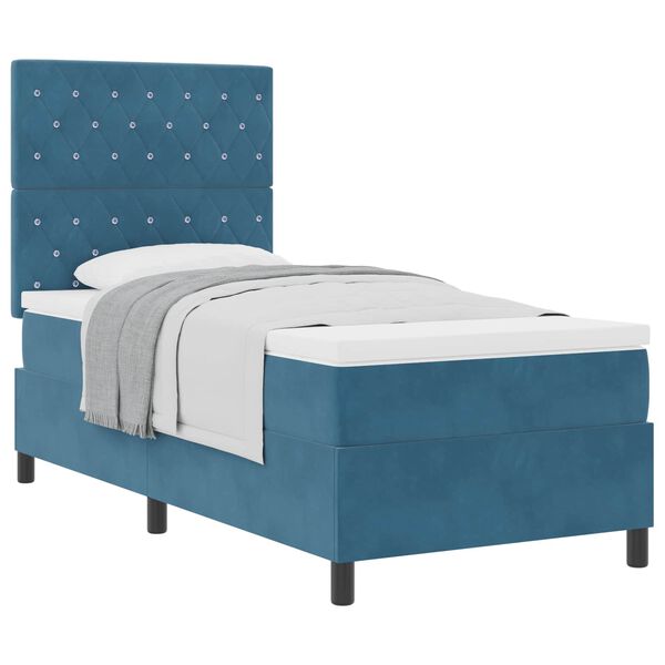 vidaXL Boxspringbett mit Matratze Dunkelblau 90 x 200 cm Stoff
