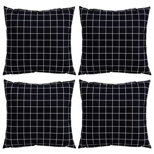 vidaXL Streupillows 4 stk. Polyesterstoff Schwarz kariert 60 x 60 cm