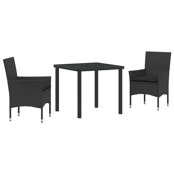 vidaXL Garten Essgruppe mit Kissen 3 pcs Schwarz Poly-Rattan
