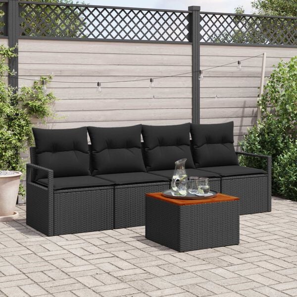 vidaXL Gartensofa-set mit Kissen 5 pcs Schwarz Poly-Rattan