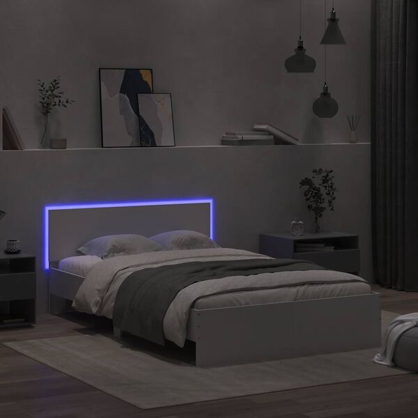 vidaXL Bettgestell mit Kopfteil LED-Beleuchtung Wei&szlig; 120x190 cm