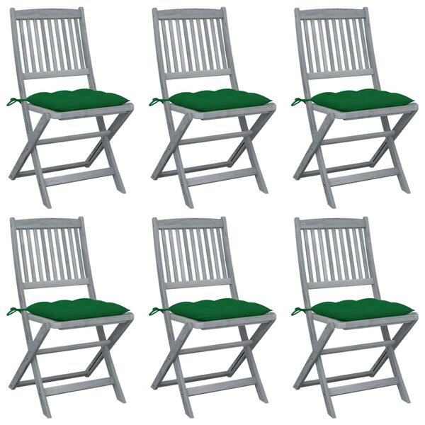 vidaXL Klappbare Gartenst&uuml;hle 6 Stk. mit Kissen Massivholz Akazie