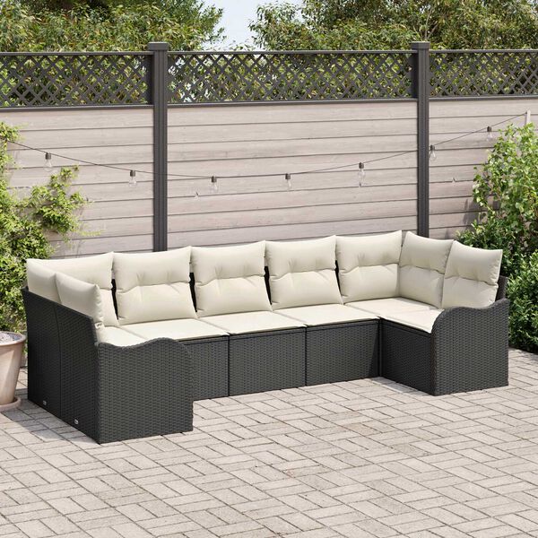 vidaXL Garten-Sofa-Set mit Kissen 7 pcs Schwarz und Wei&szlig; Poly Rattan