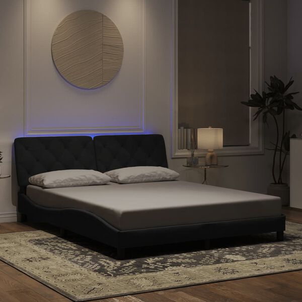 vidaXL Bettgestell mit LED ohne Matratze Schwarz 160x200 cm Samt