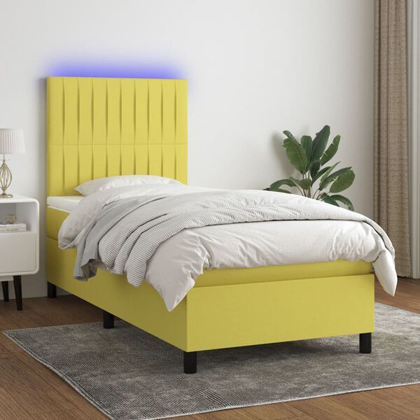 vidaXL Boxspringbett mit Matratze & LED Gr&uuml;n 90x200 cm Stoff