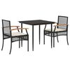 vidaXL 3-tlg. Garten-Essgruppe mit Kissen Schwarz Poly Rattan