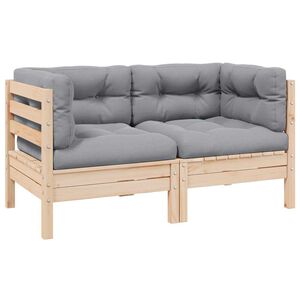 vidaXL 2-Sitzer-Gartensofa mit Grauen Kissen Massivholz Kiefer