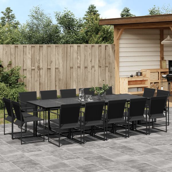vidaXL 15-tlg. Garten-Essgruppe Schwarz Textilene